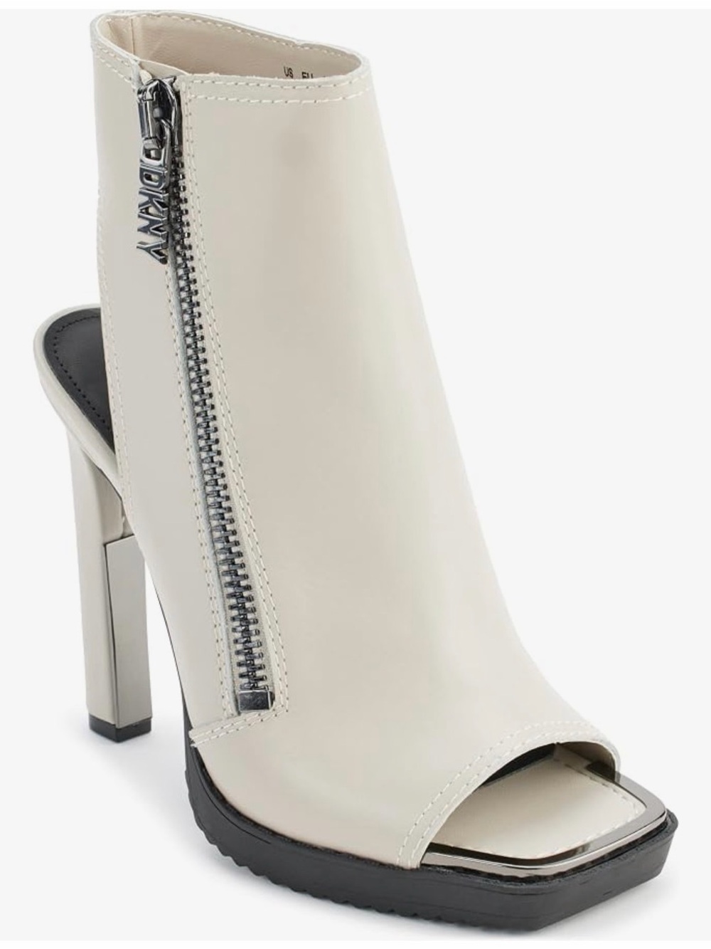 DKNY Cream Open-Toe High-Heel Mule with Side Zip Accent
